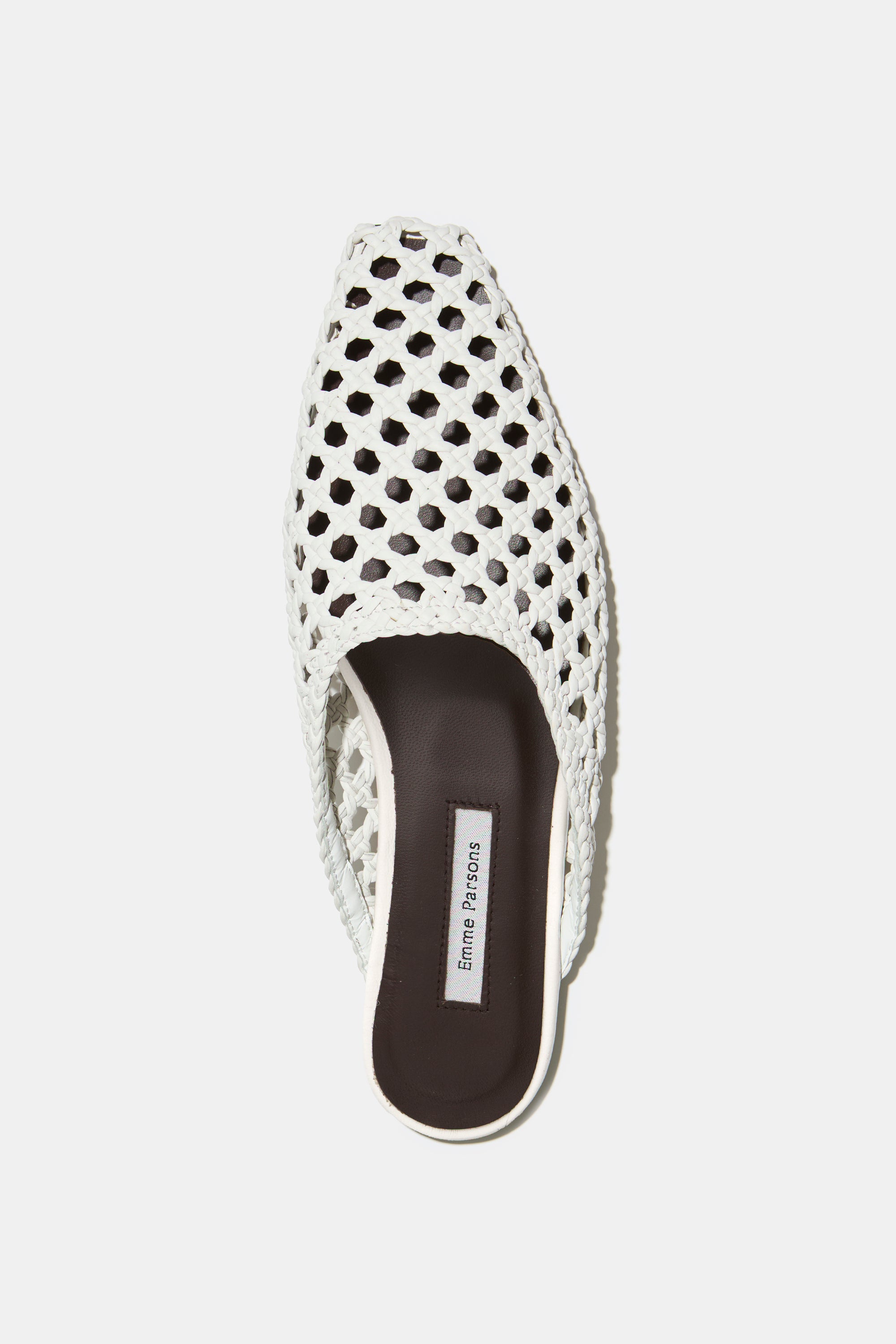 Flat Mule in Optic White Woven Nappa