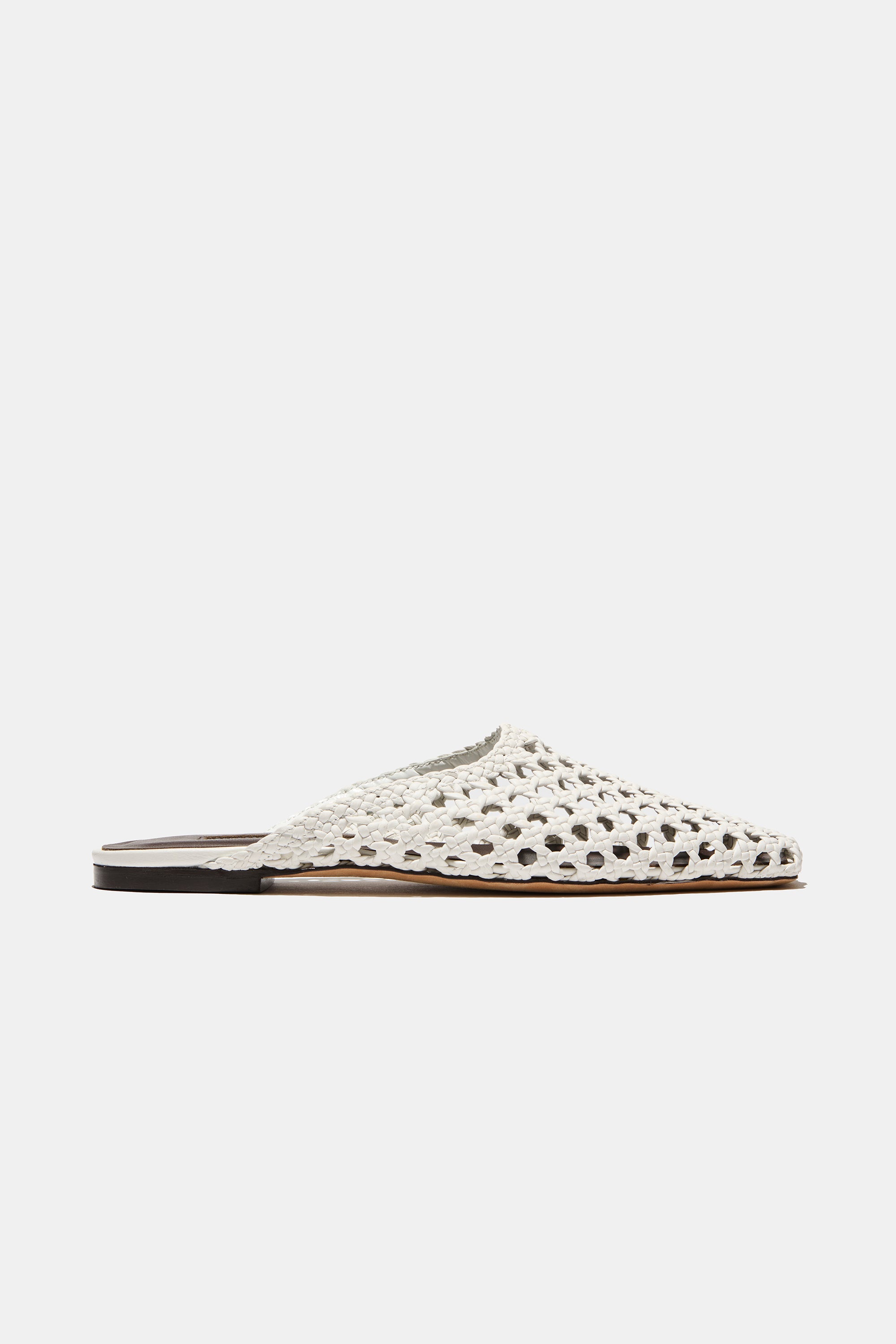 Flat Mule in Optic White Woven Nappa