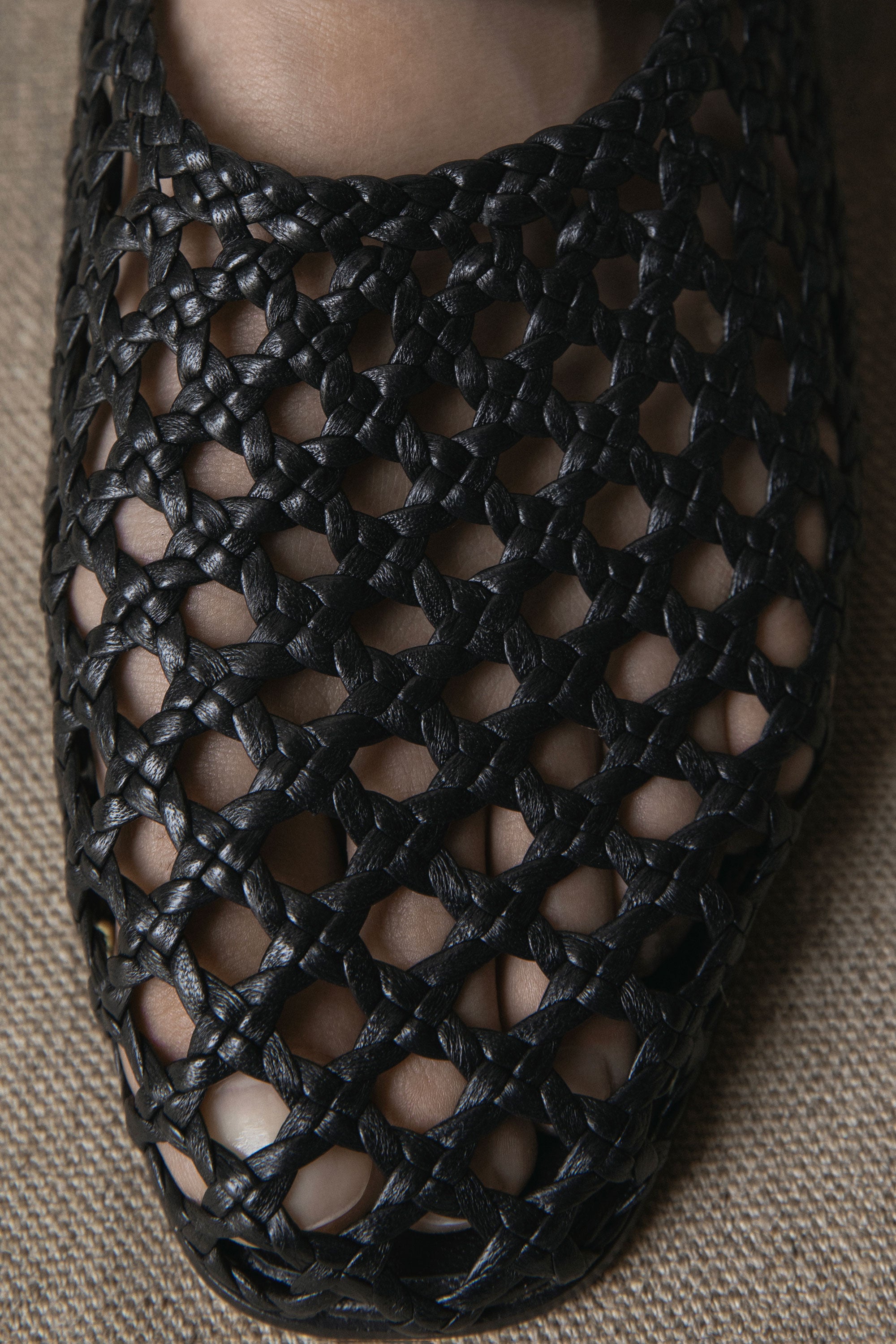 High Throat Ballerina in Black Woven Nappa