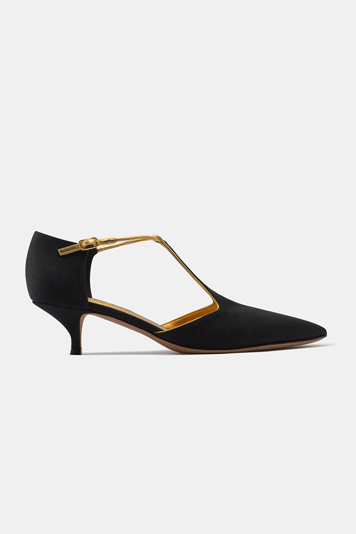 Leandra in Black Satin With Gold Lining