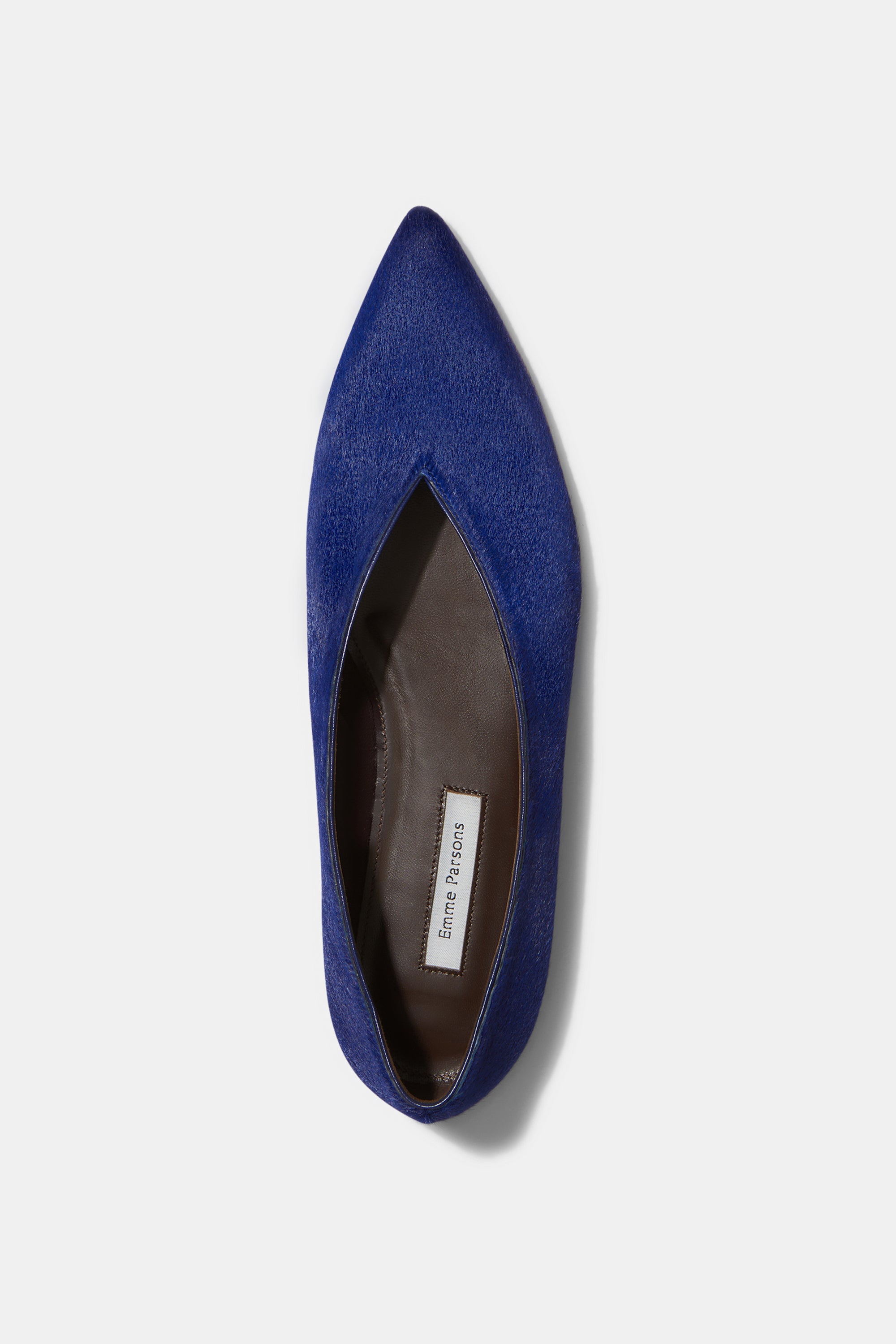 Pointy V-Flat in Blue Calf Hair