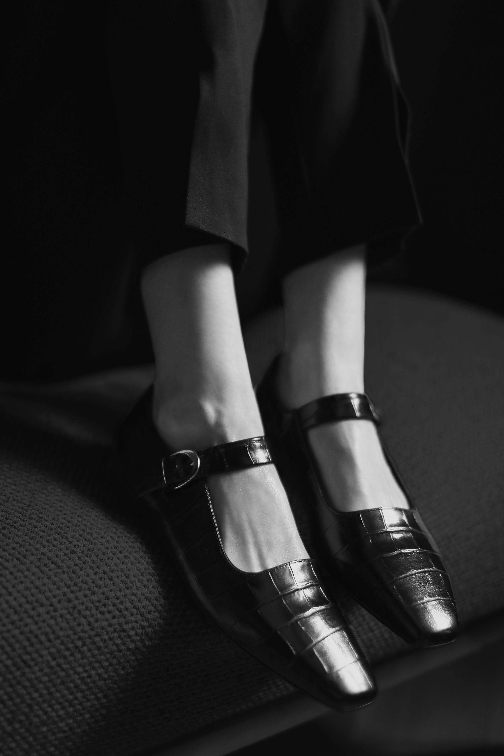 Tramonto Mary Jane in Black Embossed Croc