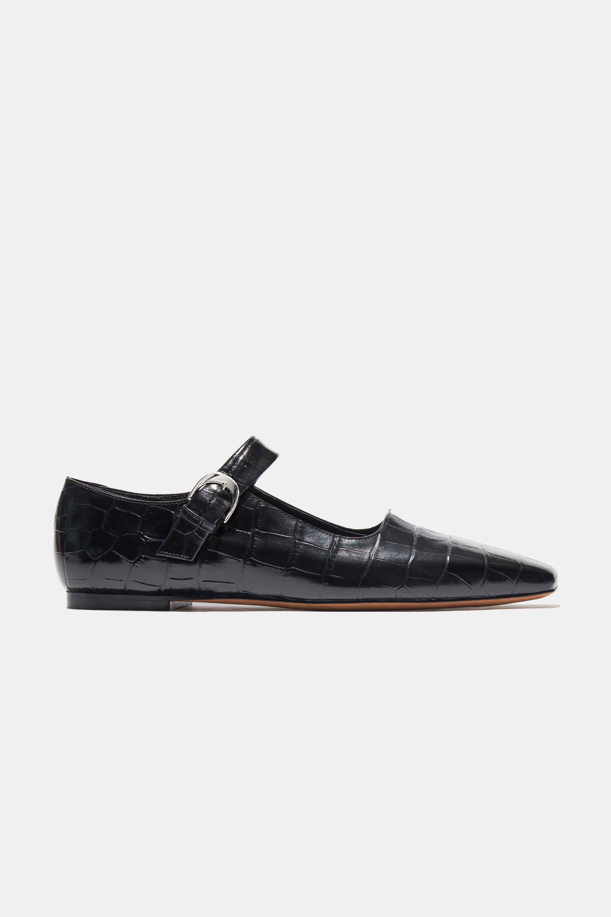 Tramonto Mary Jane Square in Black Embossed Croc