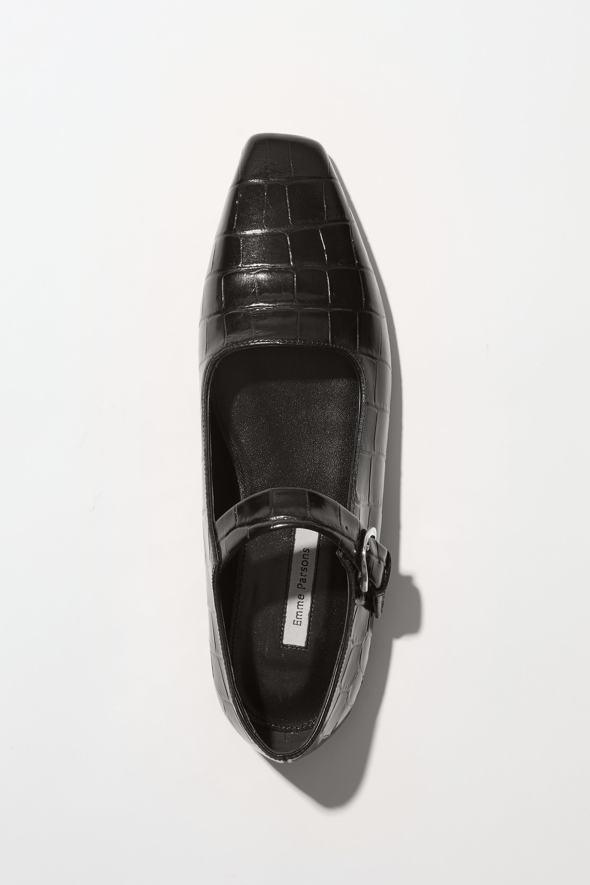 Tramonto Mary Jane Square in Black Embossed Croc