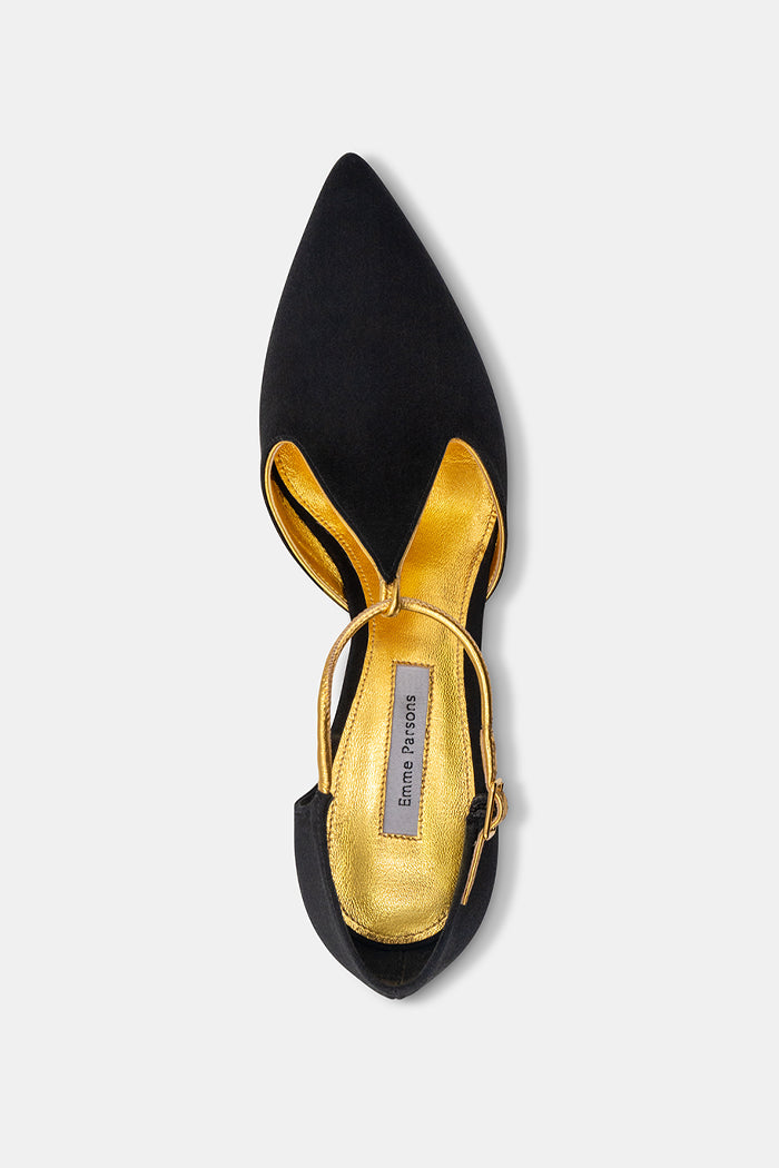 Leandra in Black Satin With Gold Lining