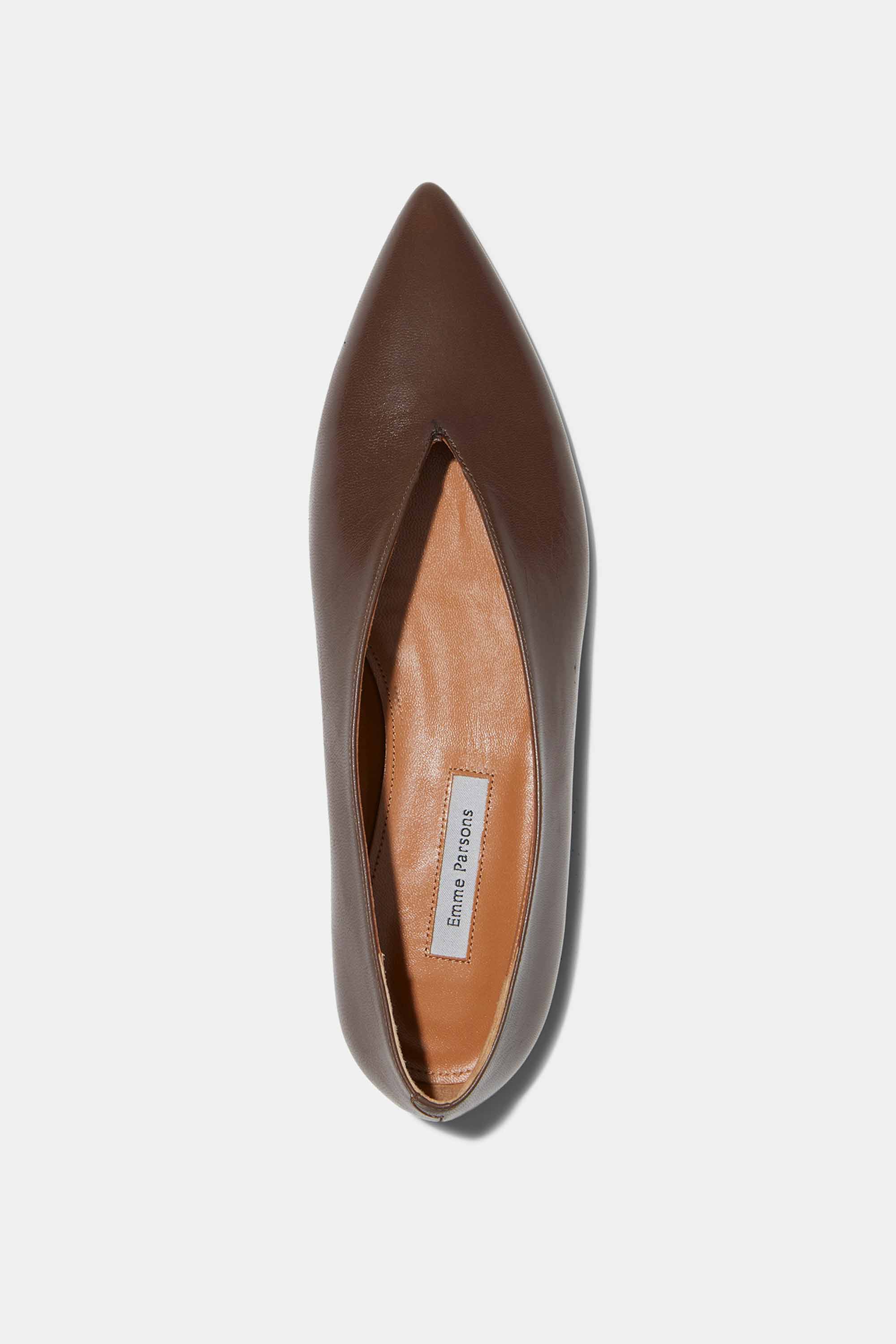Pointy V-Flat in Chocolate Nappa — ARCHIVE SAMPLE; FINAL SALE