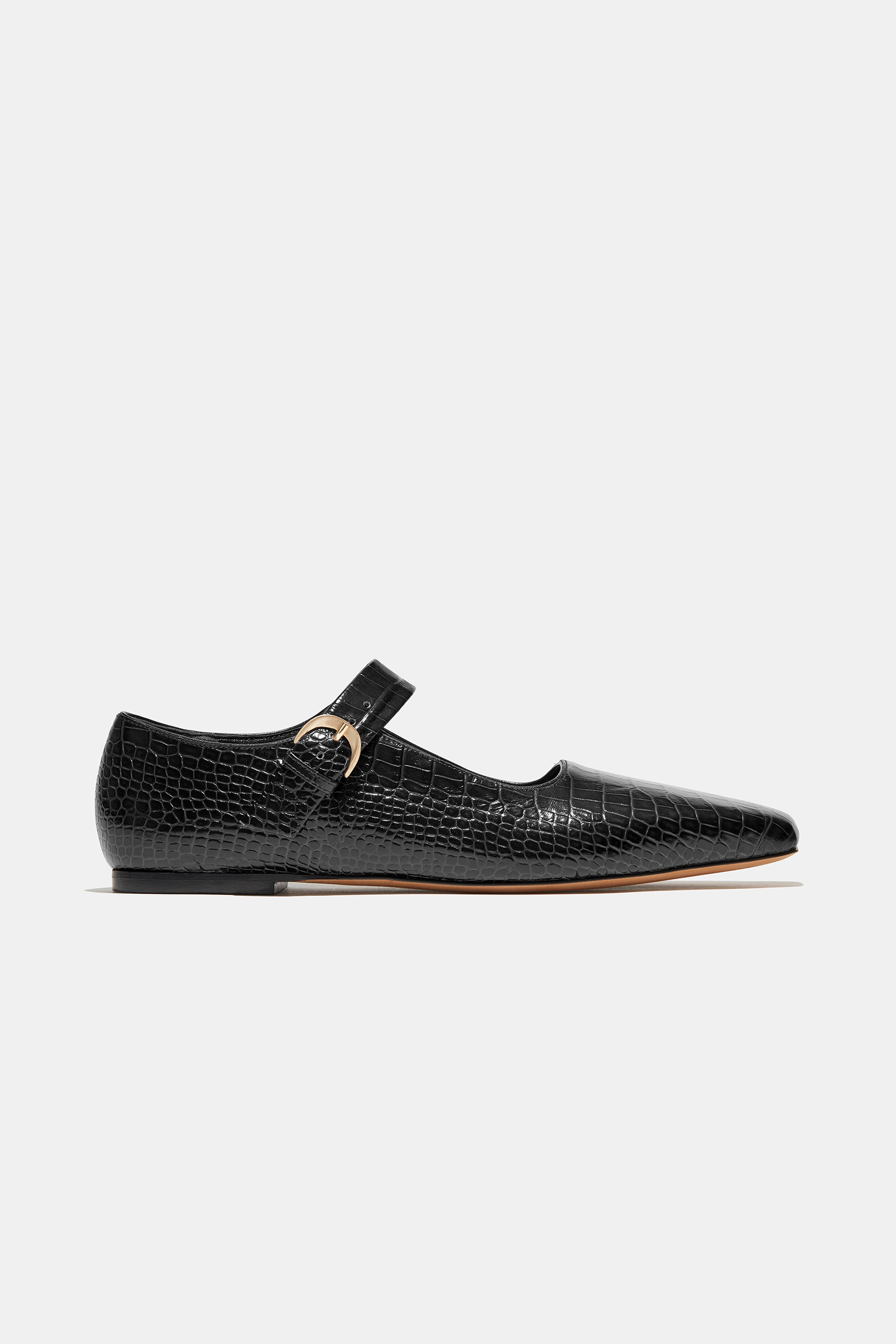 Tramonto Mary Jane Square in Black Embossed Croc