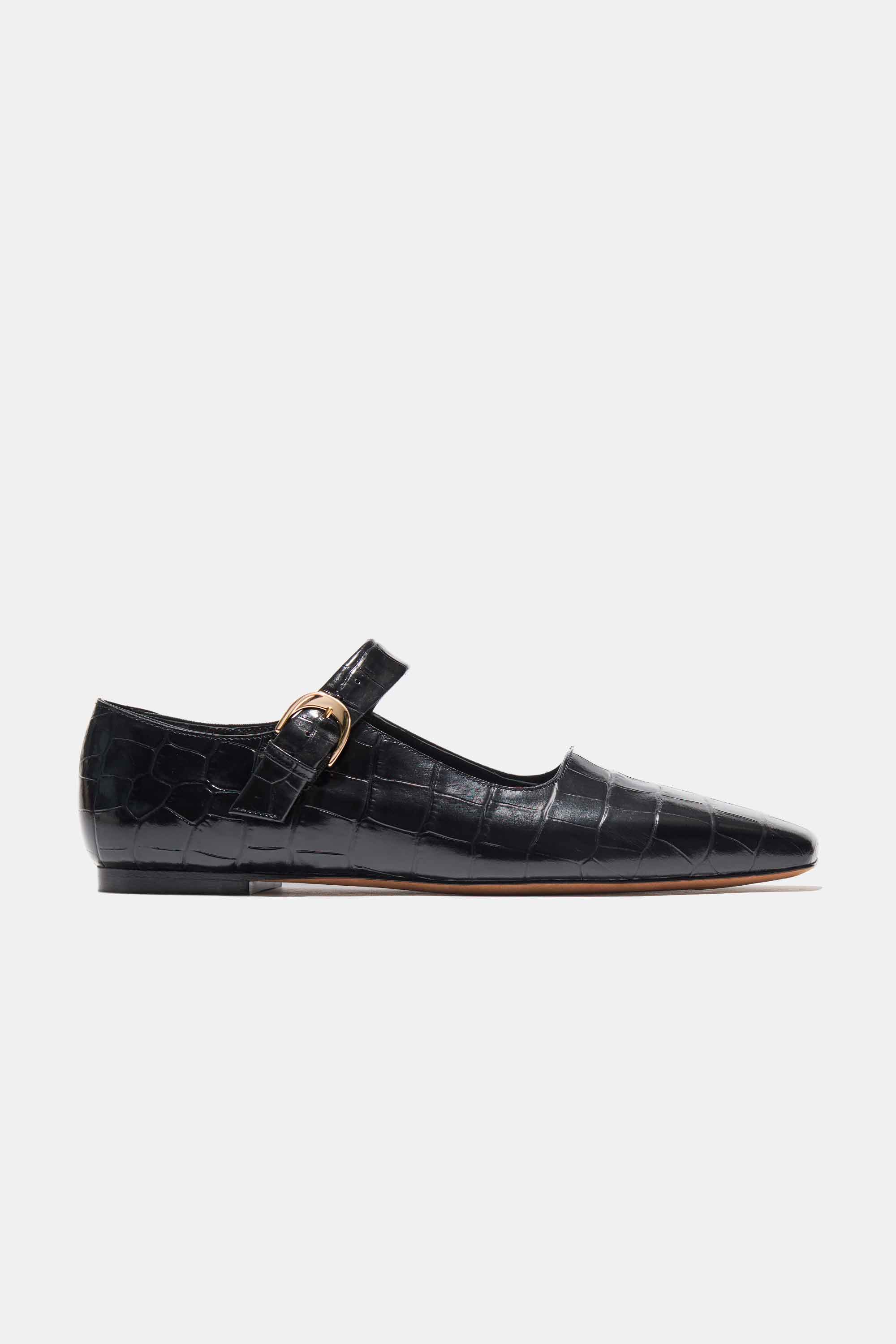 Tramonto Mary Jane Square in Black Embossed Croc