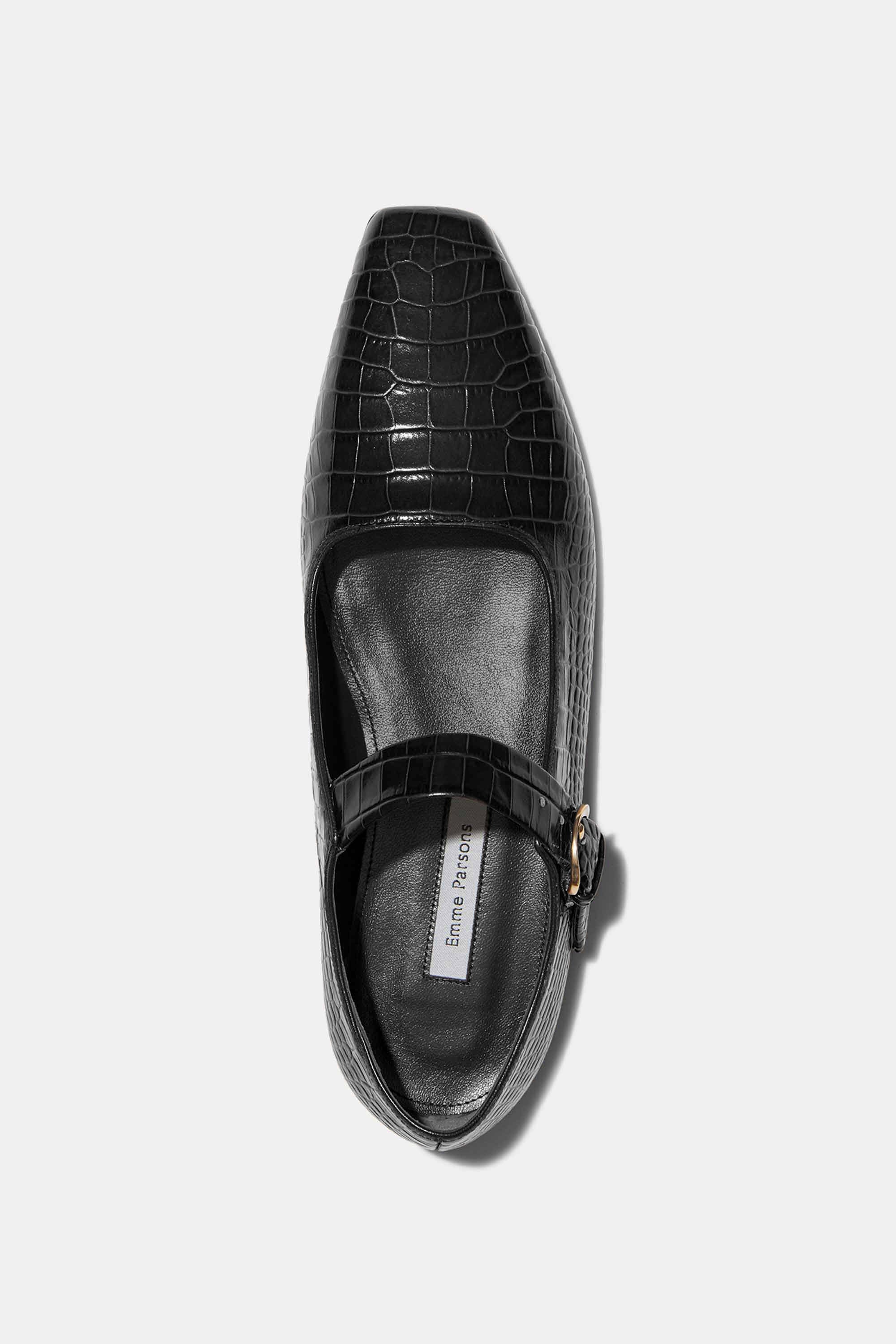 Tramonto Mary Jane Square in Black Embossed Croc