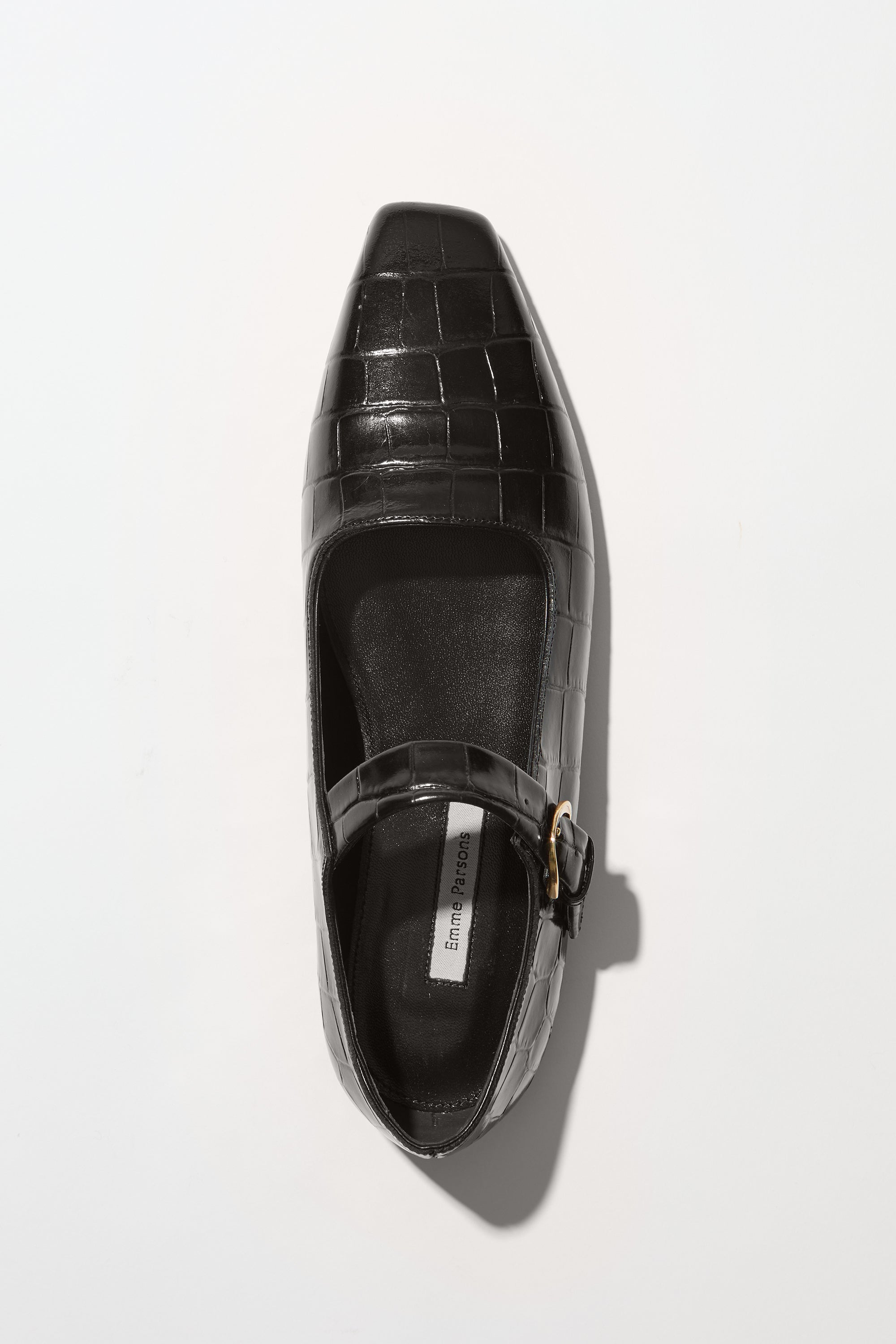 Tramonto Mary Jane Square in Black Embossed Croc